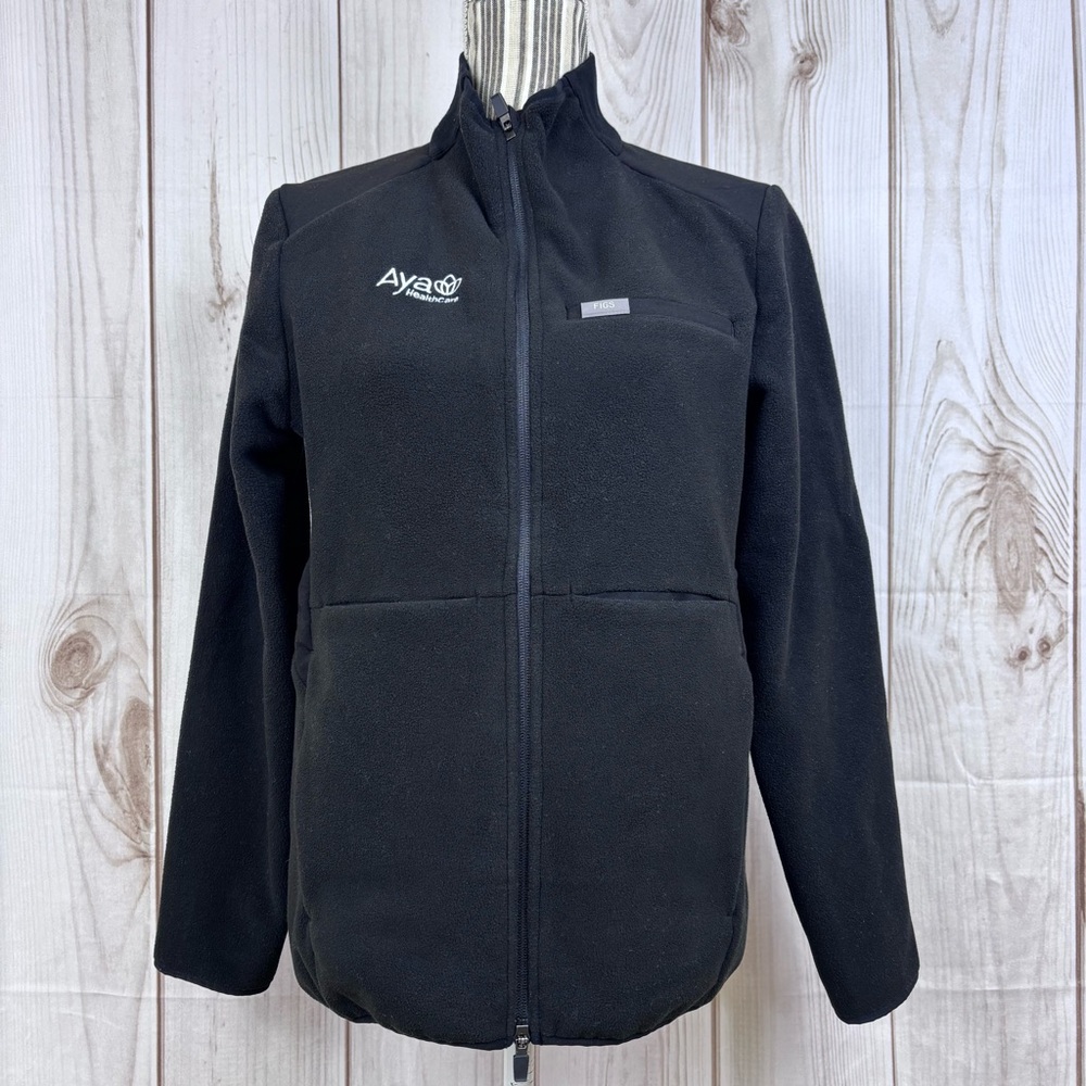 Figs On-Shift Fleece Jacket Full Zip Scrub Medical Aya Healthcare Mens Black Med